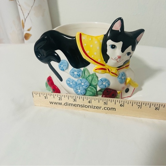Vintage Black and White Cat with Tuxedo Pattern Flower Pot Home Decor EUC - Picture 6 of 6